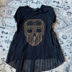 Philipp Plein Black Tee with Gold Skull Design